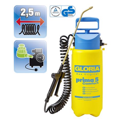 GLORIA Prima 5 Comfort Πλαστικός Ψεκαστήρας προπίεσης 5 Lt + ΔΩΡΟ Φόρμα Ψεκασμού INDUTEX No L