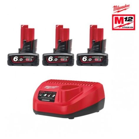 MILWAUKEE - M12 NRG-603 ΣΕΤ ΜΠΑΤΑΡΙΕΣ 12V 3x6.0 Ah ΚΑΙ ΦΟΡΤΙΣΤΗΣ C12 C (4933459208)