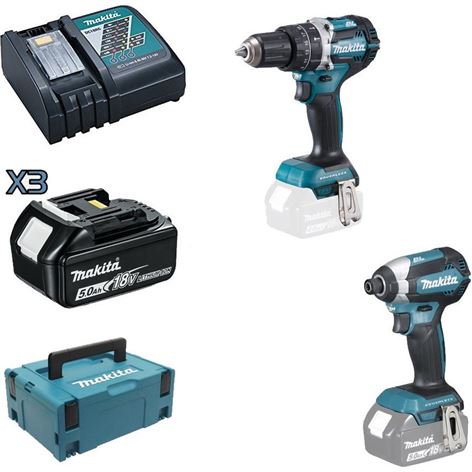 MAKITA ΚΡΟΥΣΤΙΚΟ ΔΡΑΠ. 18V DHP484 ΠΑΛΜΙΚΟ ΚΑΤΣΑΒΙΔΙ DTD153 ΜΕ 3 ΜΠΑΤΑΡΙΕΣ 18V/5.0A ΣΕ MAKPAC DLX2180