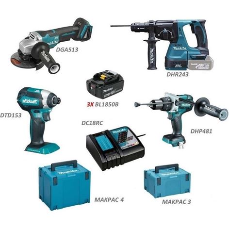MAKITA DLX4104TJ1 COBO KIT (DHP481+ DTD153 + DHR243 + DGA513 με μεταβλητή ταχύτητα)