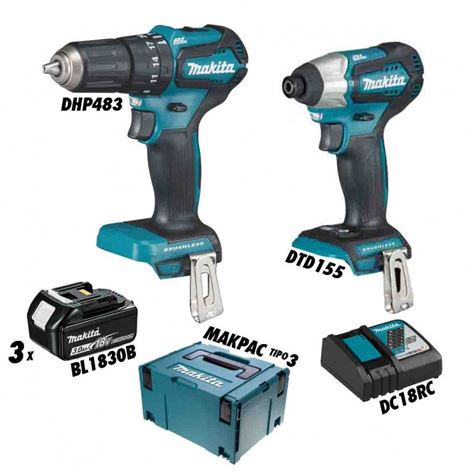 MAKITA ΚΡ.ΔΡΑΠ/ΒΙΔΟ DHP483(18V)+ΠΑΛΜ. ΚΑΤΣ. DTD155(18V)+3xLI-ION 18V/3.0AH(DLX2221JX3)