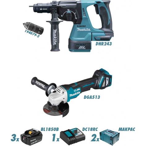 MAKITA DLX2256TJ1 ΣΕΤ (DHR243 + DGA513 + ΜΠΑΤΑΡΙΕΣ 3x 5.0Ah + ΦΟΡΤΙΣΤΗΣ DC18RC + 2 MAKPAC