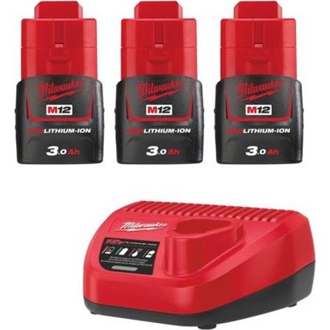 MILWAUKEE M12 NRG-303 ΣΕΤ 3 ΜΠΑΤΑΡΙΕΣ ΚΑΙ ΦΟΡΤΙΣΤΗΣ (4933459207)