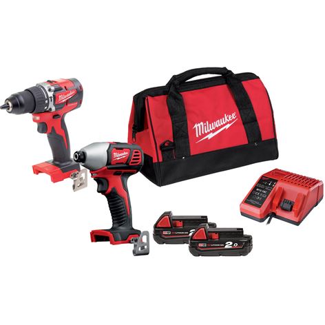 MILWAUKEE M18 CBLPP2C-202Β ΣΕΤ ΚΡΟΥΣΤΙΚΟ ΔΡΑΠ/ΒΙΔΟ & ΠΑΛΜΙΚΟ ΚΑΤΣΑΒΙΔΙ 18V +2x2.0Ah+3 ΑΤΟΚΕΣ ΔΟΣΕΙΣ