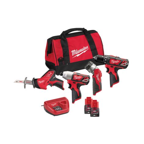 MILWAUKEE - M12 BPP4A-202B Δραπανοκατσάβιδο+Παλμικό Κατσαβίδι+Σπαθόσεγα+Φακός M12™ POWERPACK (493344