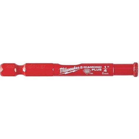 MILWAUKEE ΑΔΑΜΑΝΤΙΝΟ ΠΟΤΗΡΟΤΡΥΠΑΝΟ ΧΩΡΙΣ ΚΡΟΥΣΗ 6mm ΜΕ ΥΠΟΔΟΧΗ 1/4 (49560505)