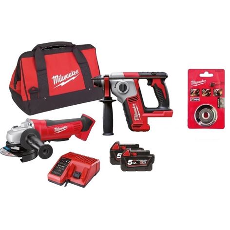 MILWAUKEE  M18 HXAG-502B POWERPACK ΠΕΡΙΣΤΡΟΦΙΚΟ ΣΚΑΠΤΙΚΟ ΠΙΣΤΟΛΕΤΟ+ΓΩΝΙΑΚΟΣ ΤΡΟΧΟΣ+2x5.0Ah (3900752)