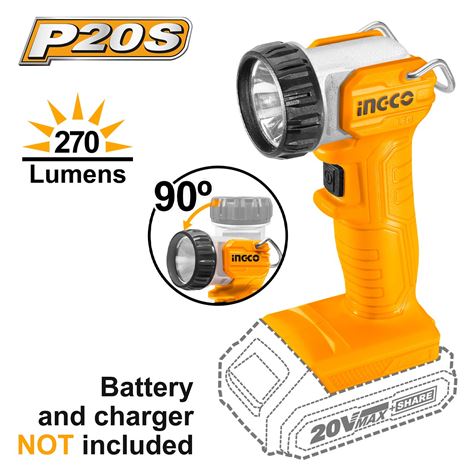 INGCO Φακός Προβολέας Μπαταρίας 20V Li-Ion SOLO 270 lumen (CWLI2038)