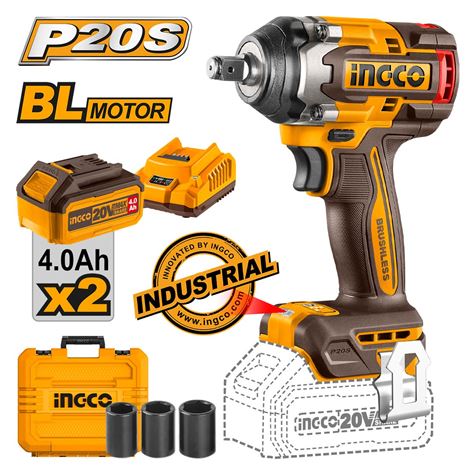 INGCO Κρουστικό Μπουλονόκλειδο Μπαταρίας 20V Li-Ion 500-650 Nm 2x4.0Ah (CIWLI2050)