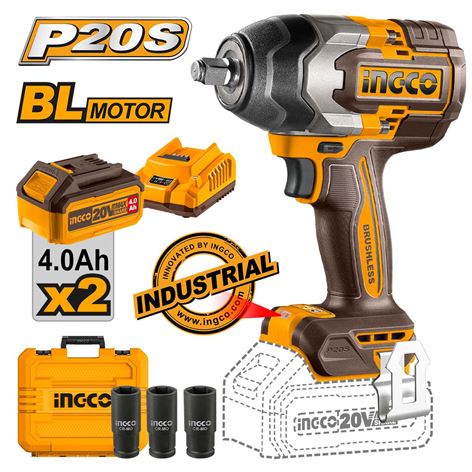 INGCO Κρουστικό Μπουλονόκλειδο Μπαταρίας 20V Li-Ion 850-1000 Nm 2x4.0Ah (CIWLI2085)
