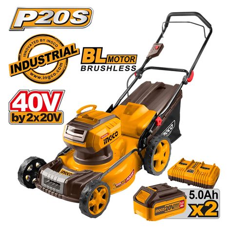 INGCO Μηχανή Γκαζόν Μπαταρίας 18"  2x20V Li-Ion 2x5.0Ah (LMLI20186)
