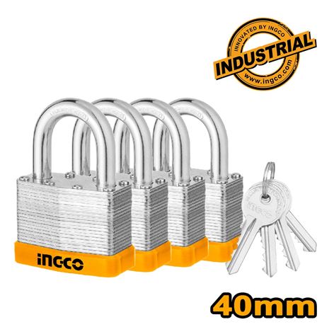 INGCO Λουκέτα Πλαστικοποιημένα Σετ 4 τεμ. 40mm (DLPK04004)