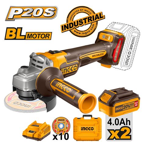 INGCO Γωνιακός Τροχός Μπαταρίας 115mm 20V Li-Ion 2x4.0Ah (CAGLI211542)