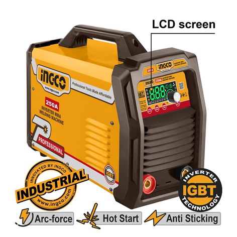INGCO Ηλεκτροκόλληση Inverter 250Α MMA/TIG/VRD (Με Σετ Καλώδια κομπλέ)(MMA25079)