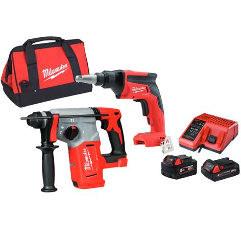 MILWAUKEE M18 FUEL™ BLHXFSG-521B SET Πιστολέτο SDS-Plus + Κατσαβιδιέρα Γυψοσανίδας+1x5.0Αh+1x2.0Αh