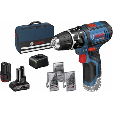 BOSCH GSB 12V-15 Professional Κρουστικό Δραπ/βιδο Μπαταρίας +1x4Ah+1x2Ah+ Εξαρτήματα (06019B690G)