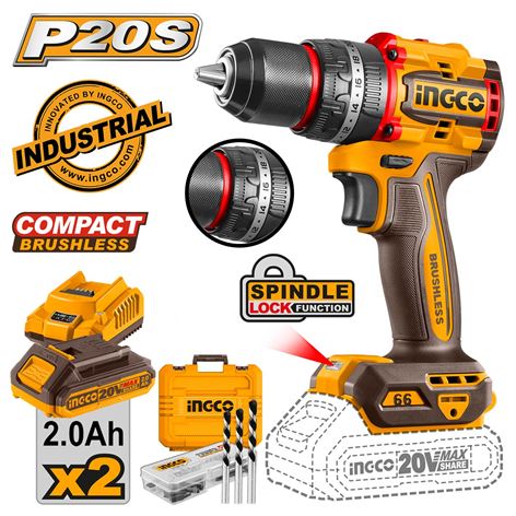 INGCO Κρουστικό Δραπανοκατσάβιδο Compact Μπαταρίας 20V Li-Ion 66Nm 2x2Ah  (CIDLI20668)