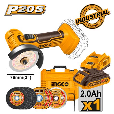 INGCO Μίνι Τροχός Κοπής Μπαταρίας 76mm 20V Li-Ion 1x2.0Ah (CAGLI76012)