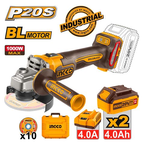 INGCO Γωνιακός Τροχός Μπαταρίας 115mm 20V Li-Ion 2x4.0Ah (CAGLI271532)